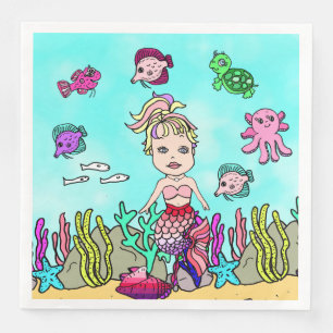 Serviette En Papier Jolie Blonde Filles de sirène fête d'anniversaire