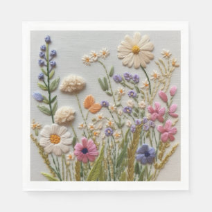 Serviette En Papier Jolie broderie Fleur sauvage Pastel