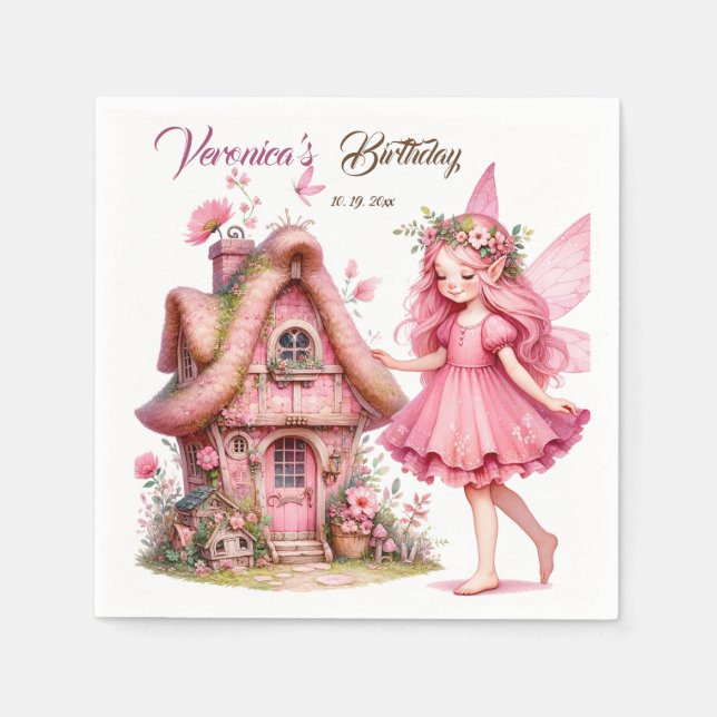 Serviette En Papier Jolie casserole rose d'aquarelle girly château fée (Devant)
