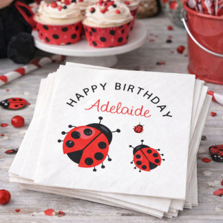Serviette En Papier Jolie coccinelle rouge moderne Joyeux anniversaire