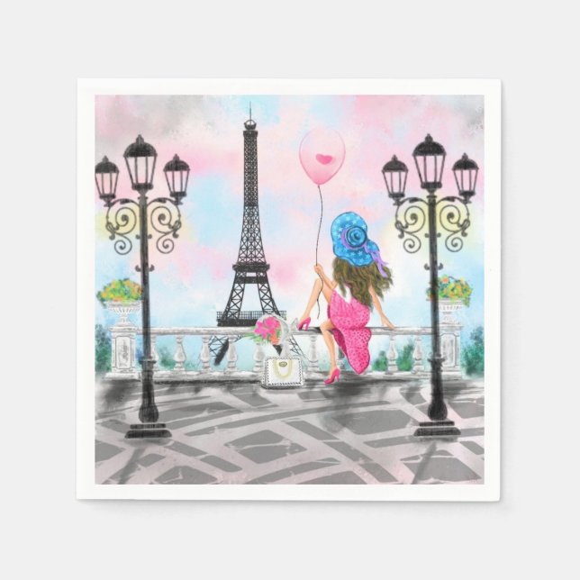 Serviette En Papier Jolie Femme À Paris Napkins Tour Eiffel (Devant)