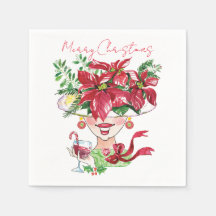 Jolie femme Casquette Aquarelle Papier de Noël Nap