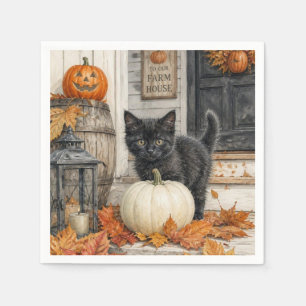 Serviette En Papier Jolie ferme Chat noir et citrouille Halloween