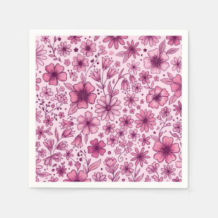 Serviette En Papier Jolie Fête d'Anniversaire aux Fleurs Roses Florale