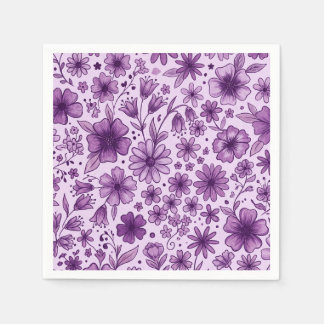 Serviette En Papier Jolie Fête d'Anniversaire aux Fleurs Violettes Sau