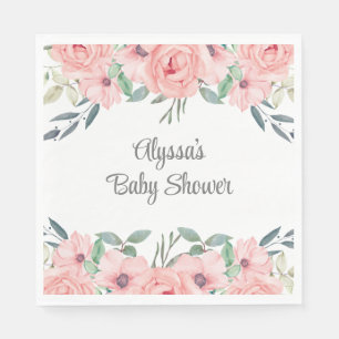 Serviette En Papier Jolie Fête de Bébé Fille aux Fleurs Aquarelle Rose