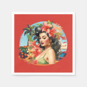 Serviette En Papier Jolie fête de plage de vintage dame