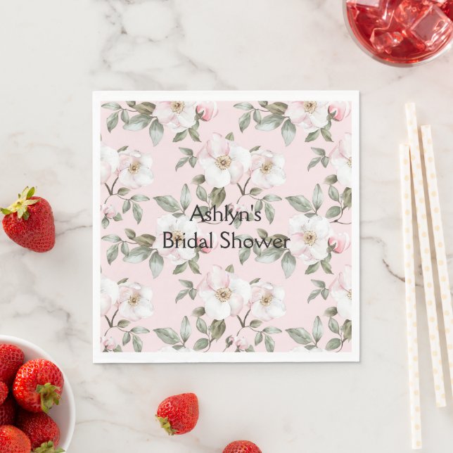 Serviette En Papier Jolie Fête des mariées de Fleurs Blanches Rose (En situation)