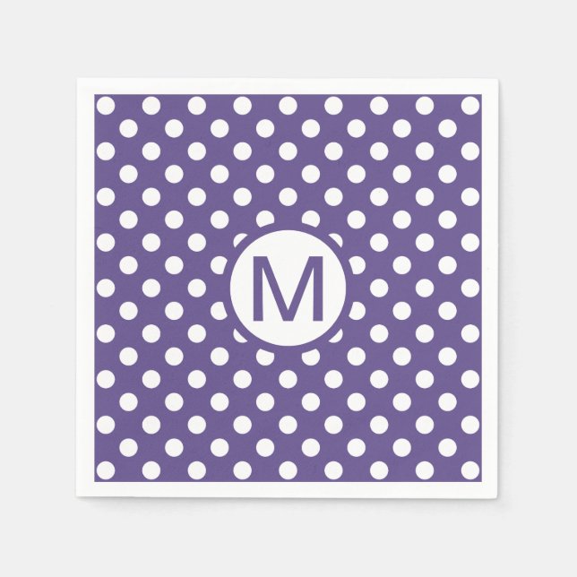 Serviette En Papier Jolie fête du Monogramme Pois violet blanc (Devant)