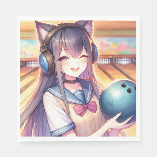 Serviette En Papier Jolie fille Anime à Bowling fête d'anniversaire (Devant)