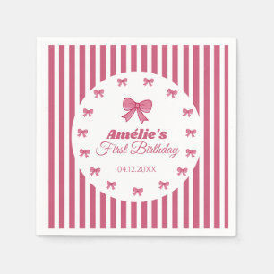 Serviette En Papier Jolie Fille au Nœud Rose pour son Premier Annivers