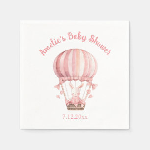 Serviette En Papier Jolie fille lapin rose volant dans un ballon