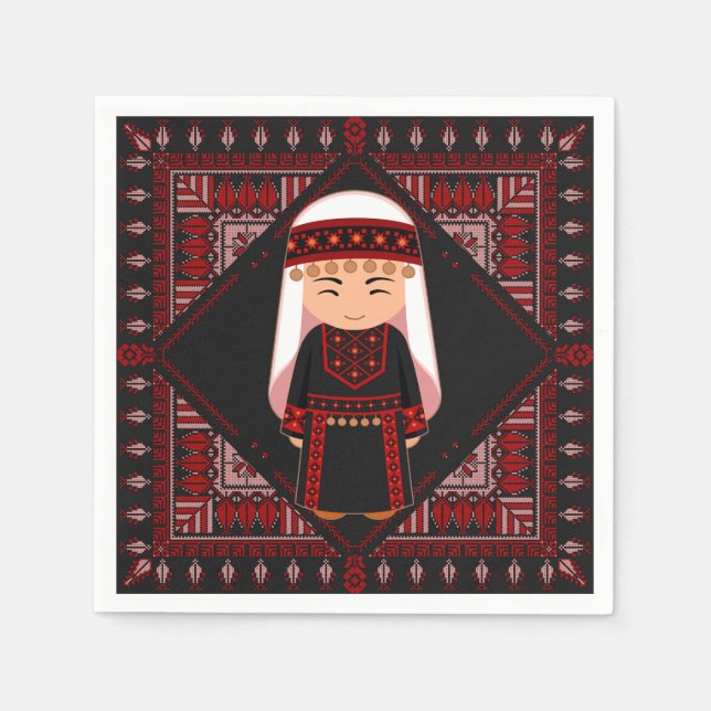 Serviette En Papier jolie fille palestinienne Broderie rouge tatreez (Devant)