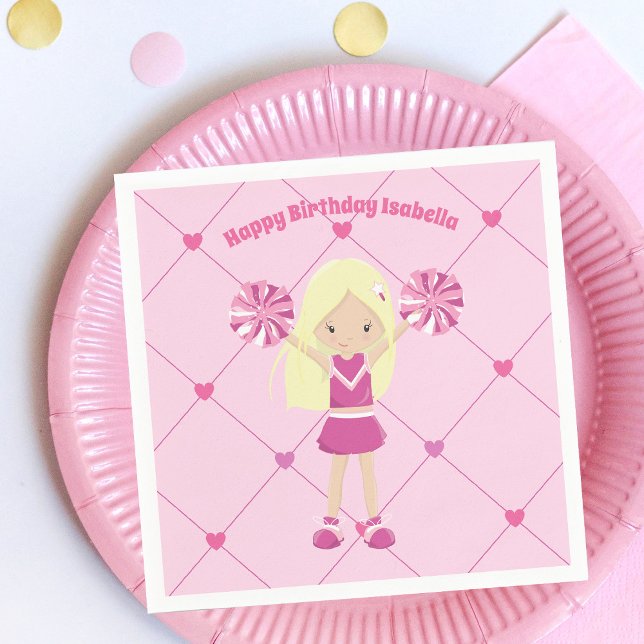 Serviette En Papier Jolie fille rose Pom-pom girl Personnalisée Annive (Créateur téléchargé)