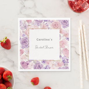 Serviette En Papier Jolie Florale Rose Pourpre Cœurs Fête de Mariage