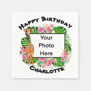 Serviette En Papier Jolie girafe Safari d'anniversaire   forêt tropica