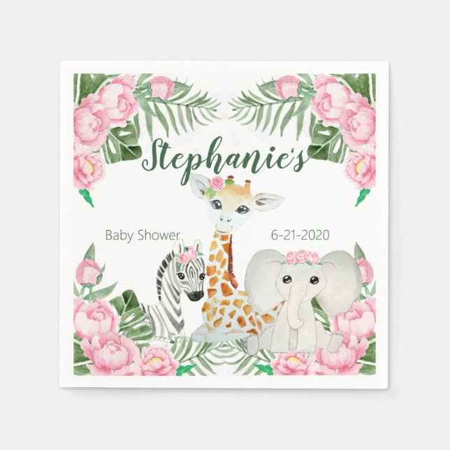 Serviette En Papier Jolie Jungle Animaux Bébé Fille Douche (Devant)