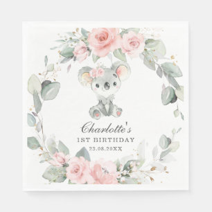Serviette En Papier Jolie koala floral rose sauge verdure anniversaire