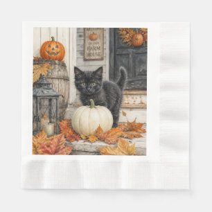 Serviette En Papier Jolie maison de ferme Chat noir et citrouille Hall