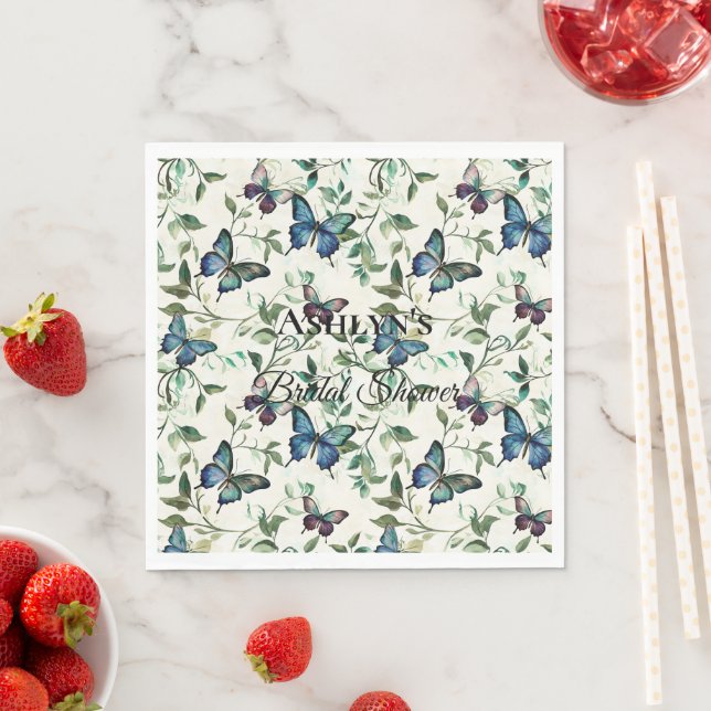Serviette En Papier Jolie Mariage Papillons Bleus (En situation)