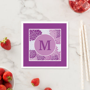 Serviette En Papier Jolie Monogramme Moderne Motif Floral Violet Fête