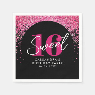 Serviette En Papier Jolie Parties scintillant rose Sweet sixteen fête