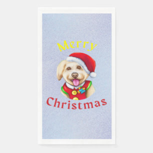 Serviette En Papier Jolie petite Père Noël Pup de Noël heureux