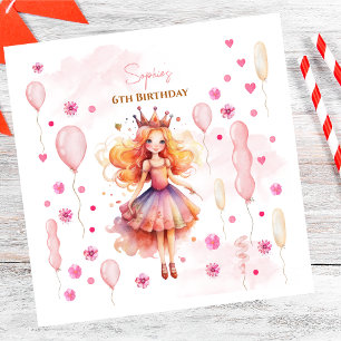 Serviette En Papier Jolie princesse rose et ballons anniversaire