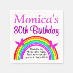 SERVIETTE EN PAPIER JOLIE RAINBOW 80E ANNIVERSAIRE NAPKINS PERSONNALIS