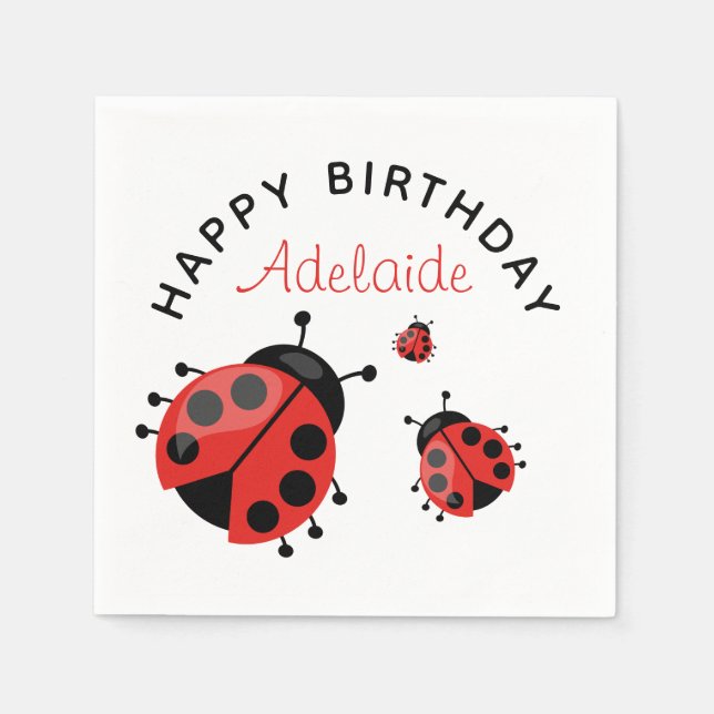 Serviette En Papier Jolie Red Ladybug moderne Joyeux Anniversaire pers (Devant)