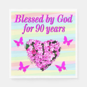 SERVIETTE EN PAPIER JOLIE ROSE FLORALE 90E ANNIVERSAIRE NAPKINS