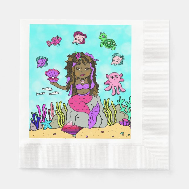 Serviette En Papier Jolie Sirène Tropical Thème Anniversaire (Devant)