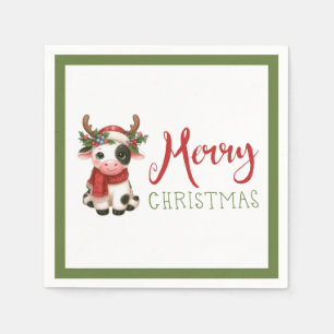 Serviette En Papier Jolie vache de Noël mignonne