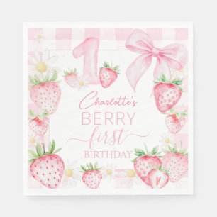 Serviette En Papier Jolies Fraises Roses Fête de Premier Anniversaire