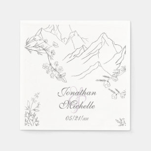 Serviette En Papier Jolies montagnes, fleurs et branches Mariage