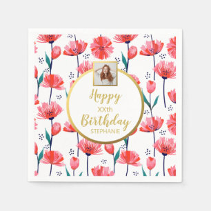 Serviette En Papier Jolies Tulipes Roses, Texte Photo Personnalisé, An