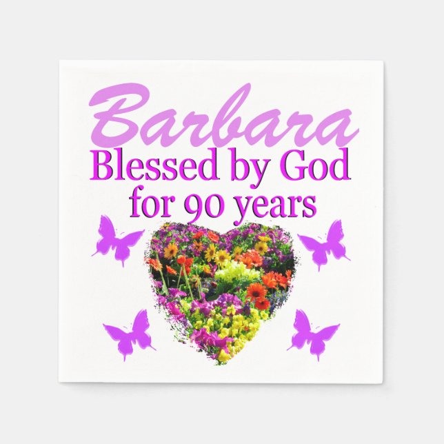 SERVIETTE EN PAPIER JOLIMENT PERSONNALISÉ 90E ANNIVERSAIRE NAPKINS FLO (Devant)