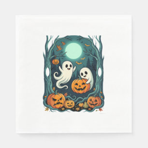 Serviette En Papier Jolis fantômes d'Halloween et forêt de citrouilles