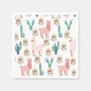 Serviette En Papier Jolis Llamas roses et Cactus vert