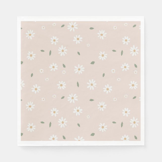 Serviette En Papier Jolis Marguerites Fleurs & Feuillage (Devant)