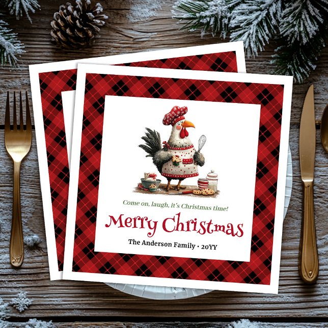 Serviette En Papier Jolis poulets fantaisistes éditable de style carto (Cute Whimsical Chickens Editable Cartoon Style Christmas Napkins

)