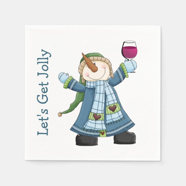 Serviette En Papier Jolly Snowman Cocktail de Noël Napkins (Devant)