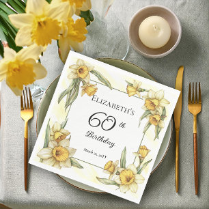 Serviette En Papier Jonquilles Jaunes Élégantes Floral 60e Anniversair