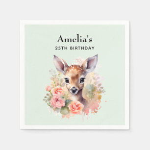 Serviette En Papier Jote Cerf Entouré D'Anniversaire Rose