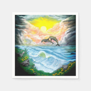 Serviette En Papier Jouer aux dauphins sous le soleil