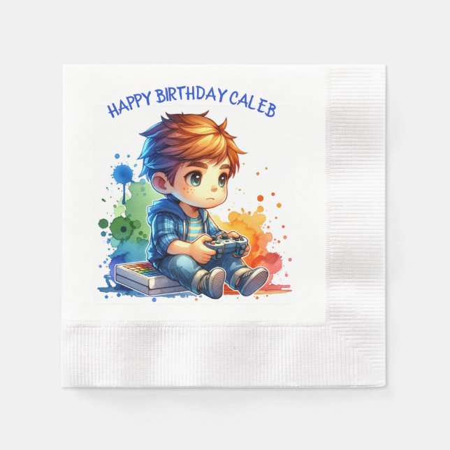 Serviette En Papier Jouer aux jeux vidéo Personnalisé Anniversaire (Devant)