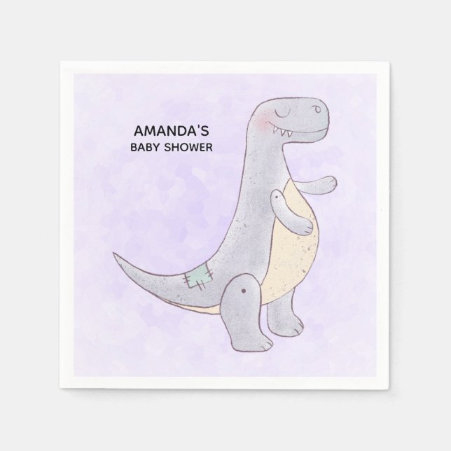 Serviette En Papier Jouet Dinosaure gris mou Baby shower d'aquarelle (Devant)