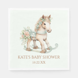 Serviette En Papier Jouet Vintage vert Floral Baby shower Cheval Rocki