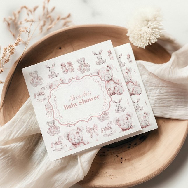 Serviette En Papier Jouets Roses Toile De Jouy Baby shower (Créateur téléchargé)
