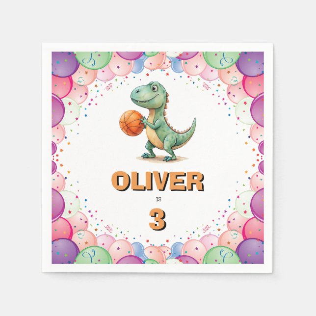 Serviette En Papier Joueur de basket-ball T-rex Anniversaire (Devant)